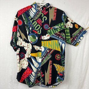 Vintage Jaspe Oversized Short Sleeve Button Shirt Womens L Baggy Bright 90s Y2K‎